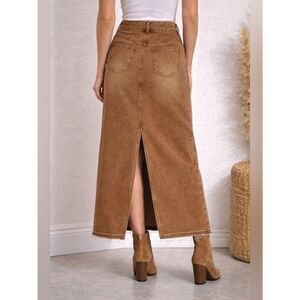 Casual Brown Denim A-Line Maxi Skirt